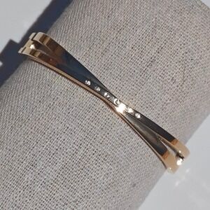Women's Gold Bangle Bracelet Crystal Accented Hinged Crossover Multi-strand Cuff
